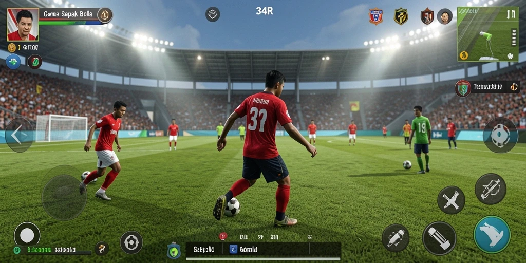 Tampilan permainan 34R dengan aksi lapangan sepak bola yang mendebarkan.
