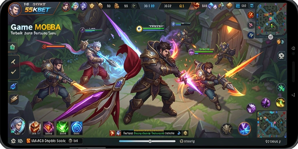 Gameplay seru dari 55KBET yang menampilkan aksi bertarung MOBA.