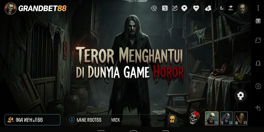 Tangkapan layar gameplay <strong>GRANDBET88</strong> menampilkan suasana mencekam dengan elemen horor yang mencolok.