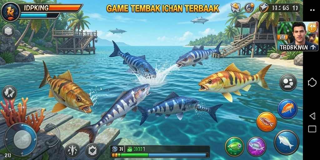 Screenshot gameplay IDPKING yang menunjukkan aksi menembak ikan.