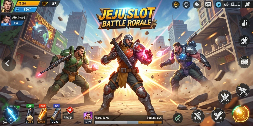 Tampilan seru pertarungan dalam JEJUSLOT menunjukkan aksi Battle Royale yang mendebarkan.