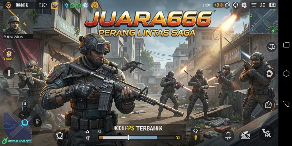 Menampilkan gameplay JUARA666 dengan aksi pertempuran intens.