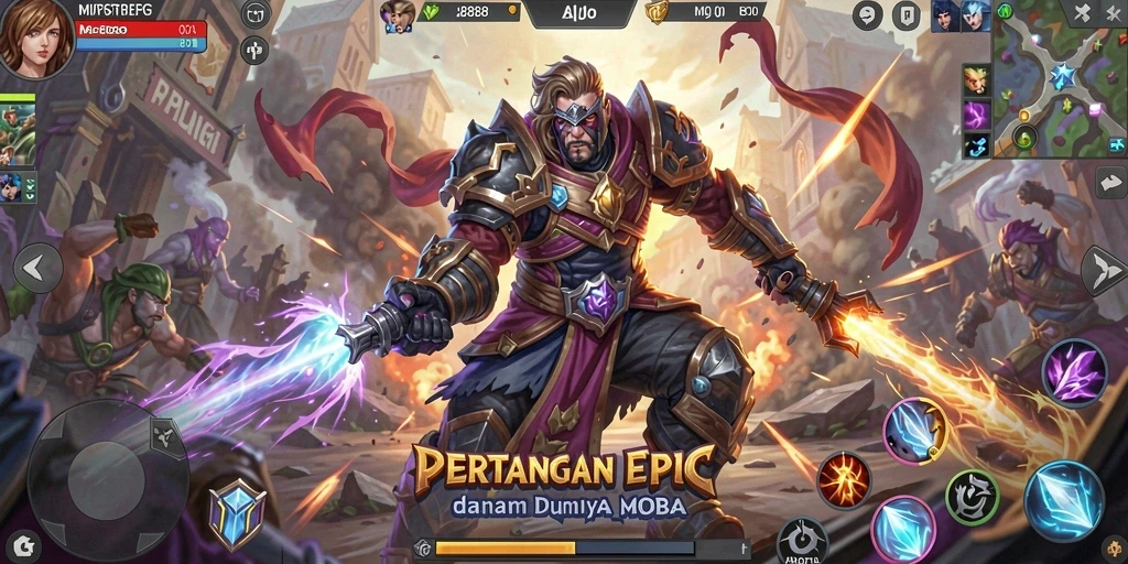 Screenshot gameplay MOBA MR888 yang menampilkan aksi seru di pertarungan.