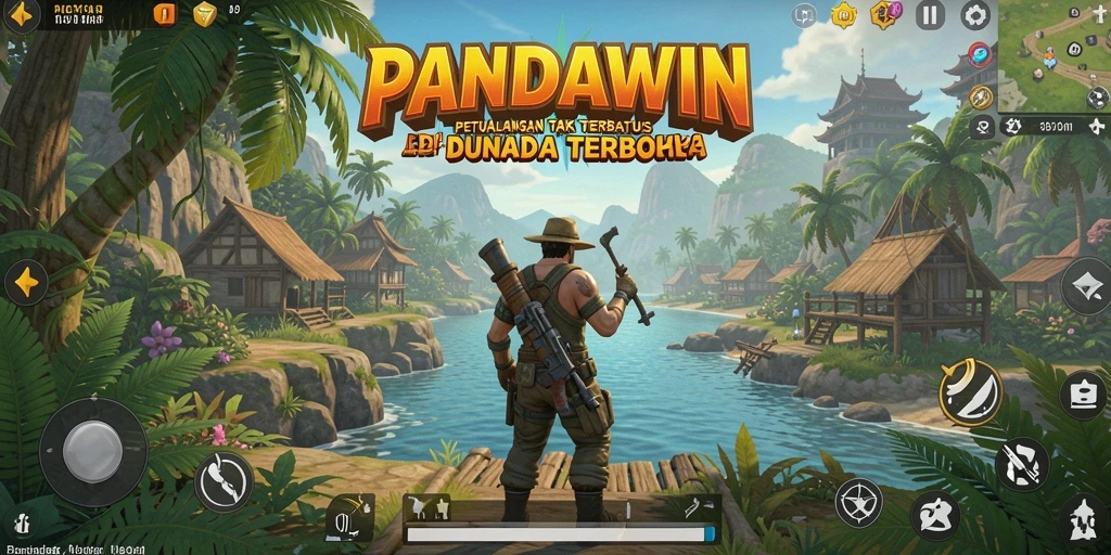 Screenshot gameplay PANDAWIN yang menampilkan eksplorasi dunia terbuka.