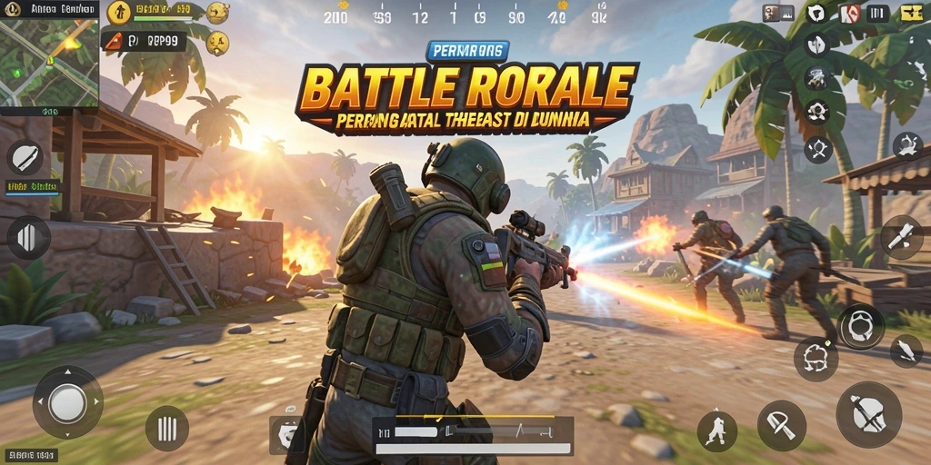 Tampilan gameplay RP99 yang mendebarkan di medan tempur Battle Royale.