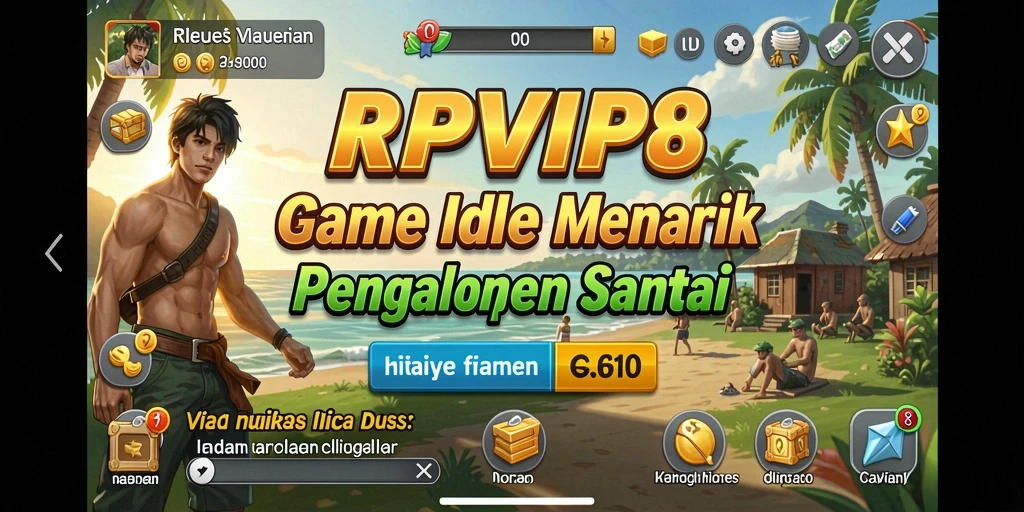 Screenshot gameplay RPVIP8 menampilkan karakter aktif mengumpulkan sumber daya.