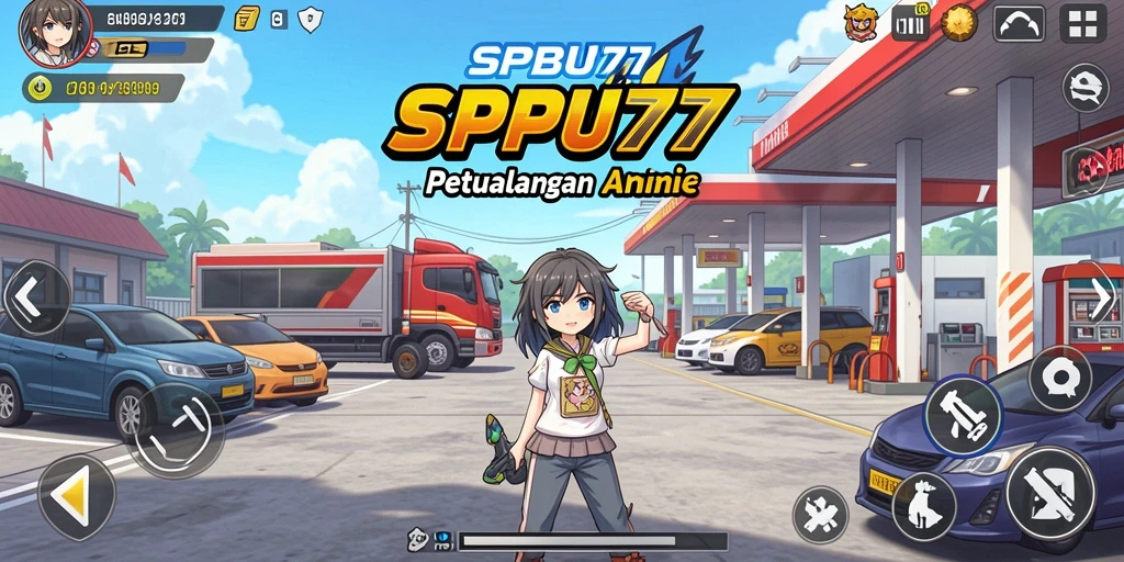 Screenshot SPBU77 menampilkan aksi seru karakter di dunia anime.